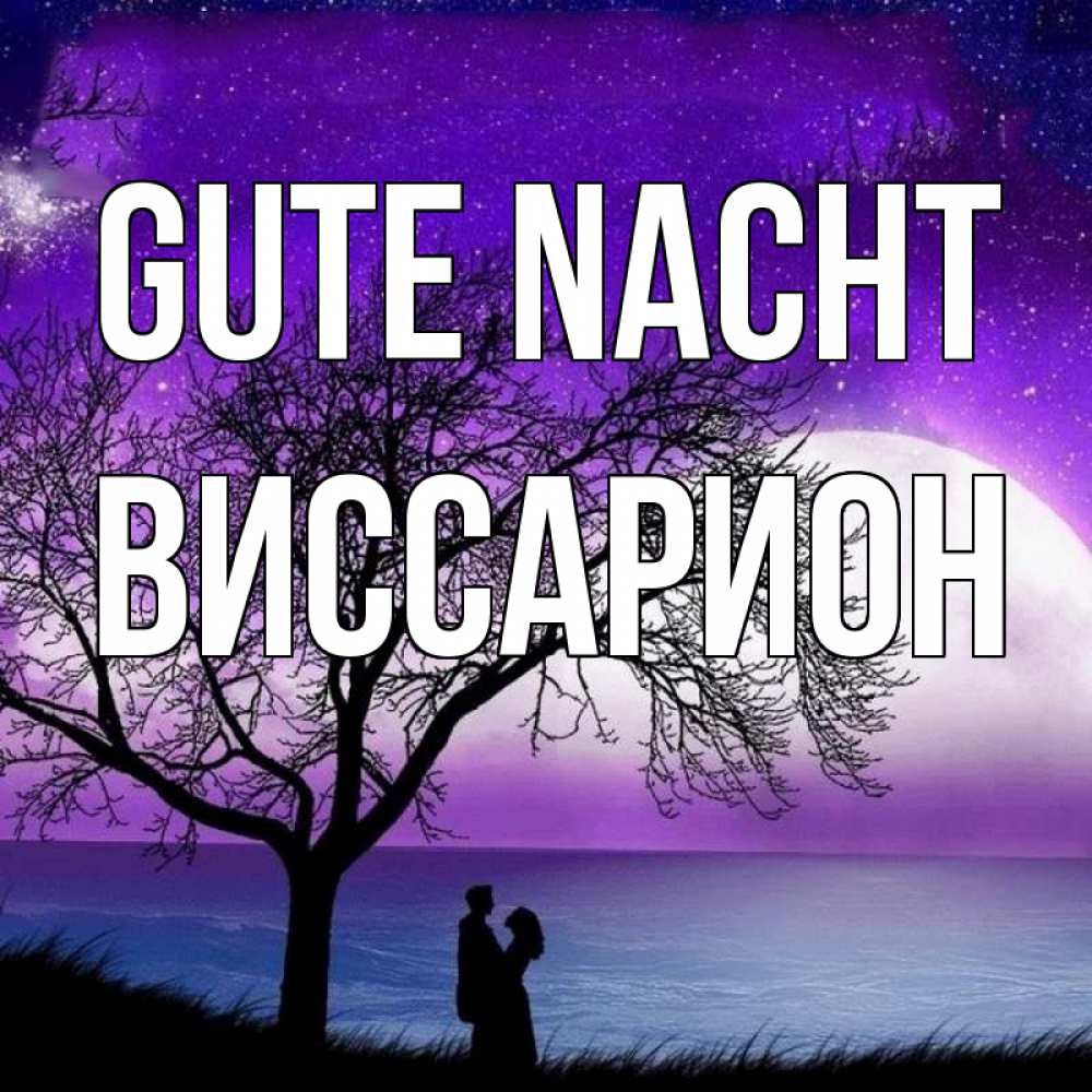 Открытка на каждый день с именем, Виссарион Gute Nacht огромная луна и парочка Прикольная открытка с пожеланием онлайн скачать бесплатно 