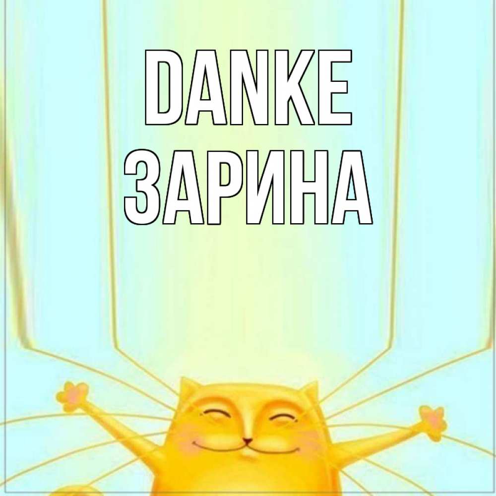 Открытка на каждый день с именем, Зарина Danke кот с усами благодарит Прикольная открытка с пожеланием онлайн скачать бесплатно 