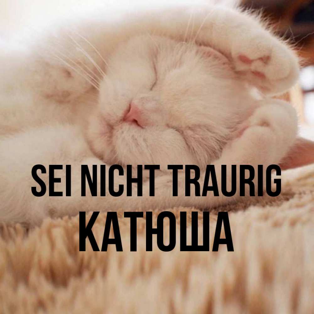 Открытка на каждый день с именем, Катюша Sei nicht traurig Котенок спит Прикольная открытка с пожеланием онлайн скачать бесплатно 