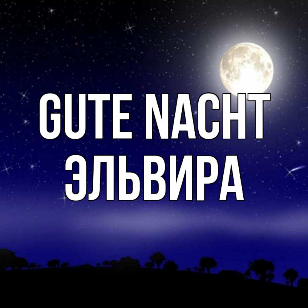 Открытка на каждый день с именем, Эльвира Gute Nacht ночное небо и лесная опушка при свете луны Прикольная открытка с пожеланием онлайн скачать бесплатно 