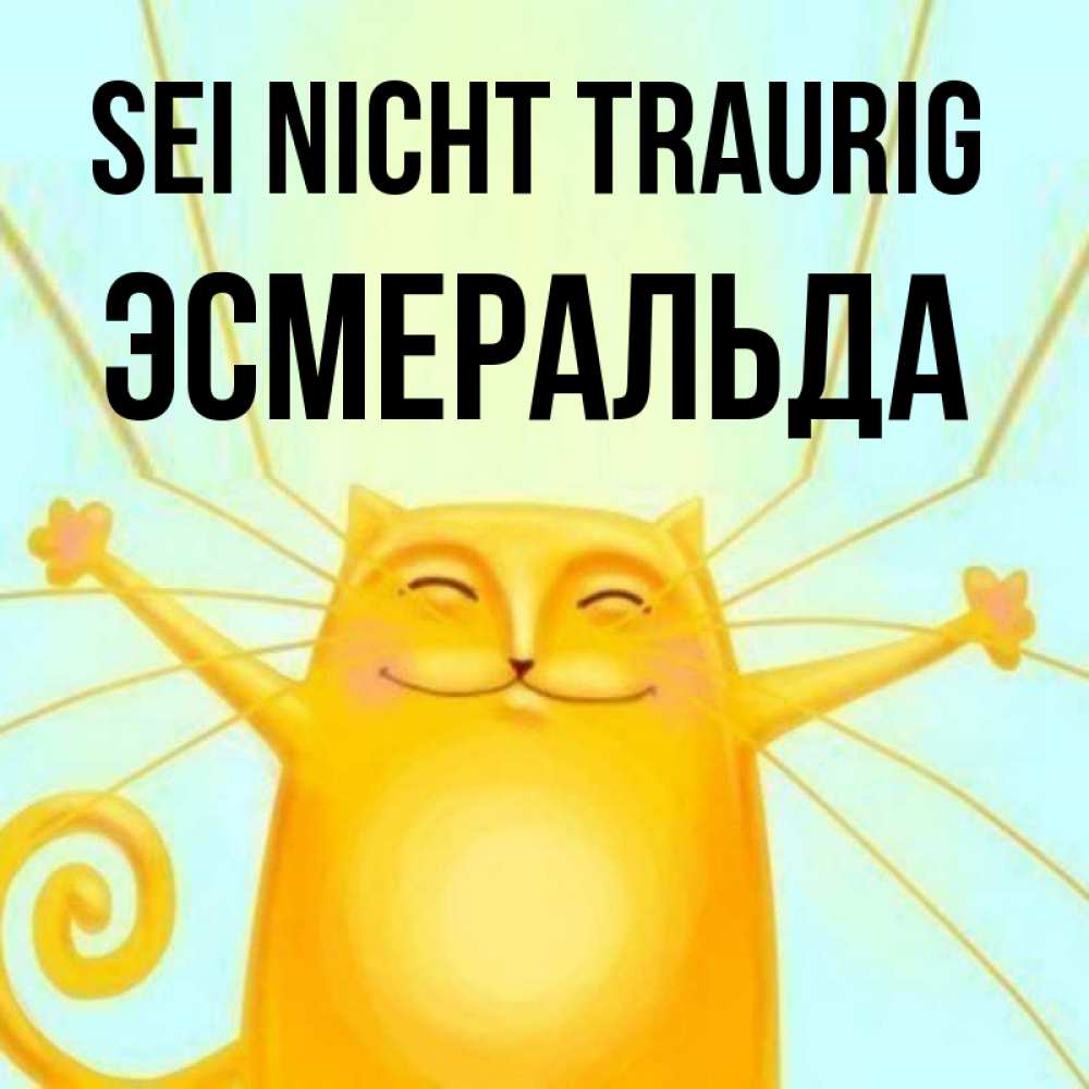 Открытка на каждый день с именем, Эсмеральда Sei nicht traurig обнимашки усатые Прикольная открытка с пожеланием онлайн скачать бесплатно 