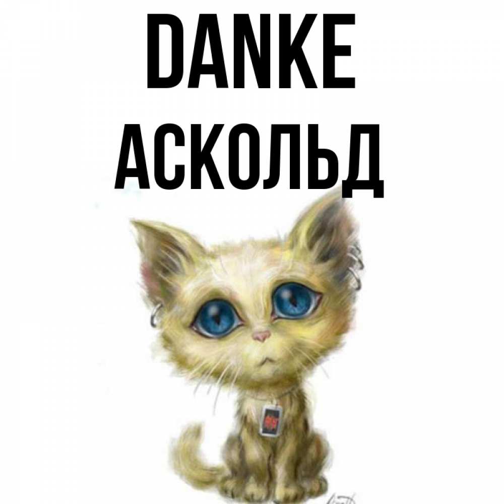 Открытка на каждый день с именем, Аскольд Danke рисованный кот благодарит вас Прикольная открытка с пожеланием онлайн скачать бесплатно 