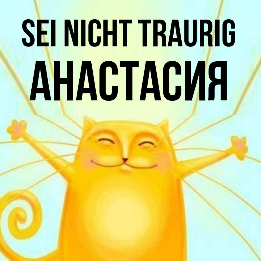 Открытка на каждый день с именем, Анастасия Sei nicht traurig обнимашки усатые Прикольная открытка с пожеланием онлайн скачать бесплатно 