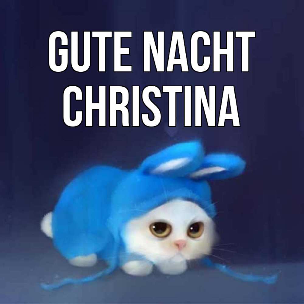 Открытка на каждый день с именем, Christina Gute Nacht кот в голубом костюме кролика с ушками Прикольная открытка с пожеланием онлайн скачать бесплатно 