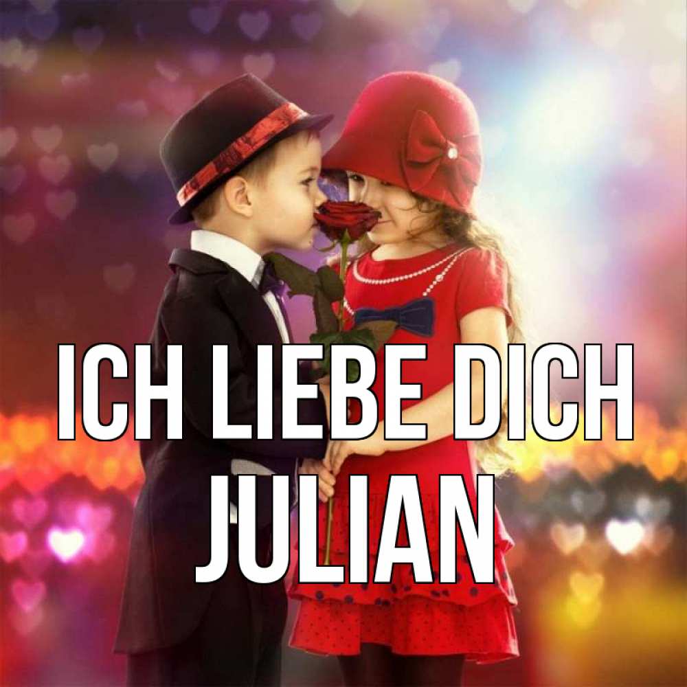 Открытка на каждый день с именем, Julian Ich liebe dich черное и красное и роза Прикольная открытка с пожеланием онлайн скачать бесплатно 