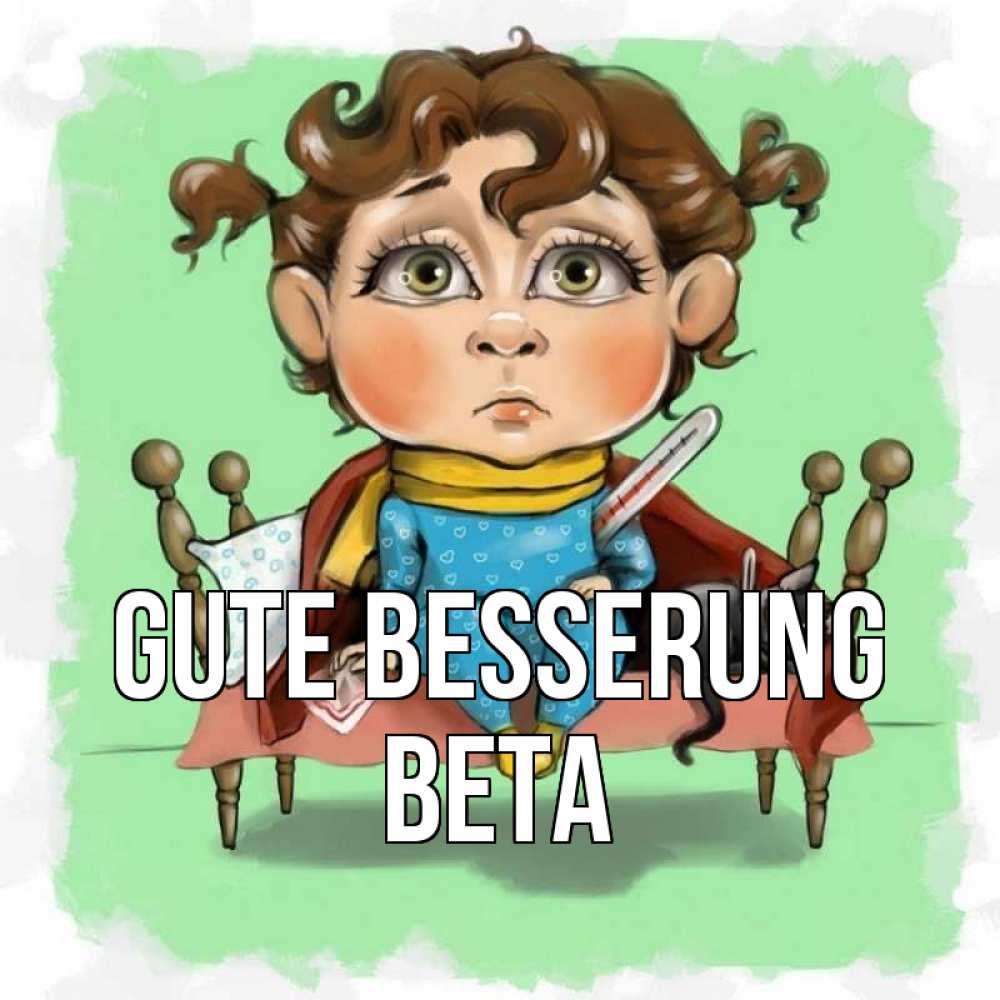 Открытка на каждый день с именем, Вета Gute Besserung лежит с котом и градусниками Прикольная открытка с пожеланием онлайн скачать бесплатно 