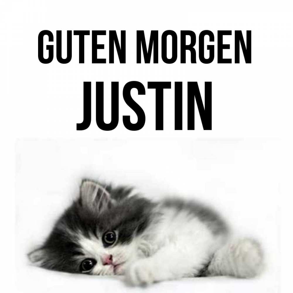 Открытка на каждый день с именем, Justin Guten Morgen кот лапки Прикольная открытка с пожеланием онлайн скачать бесплатно 