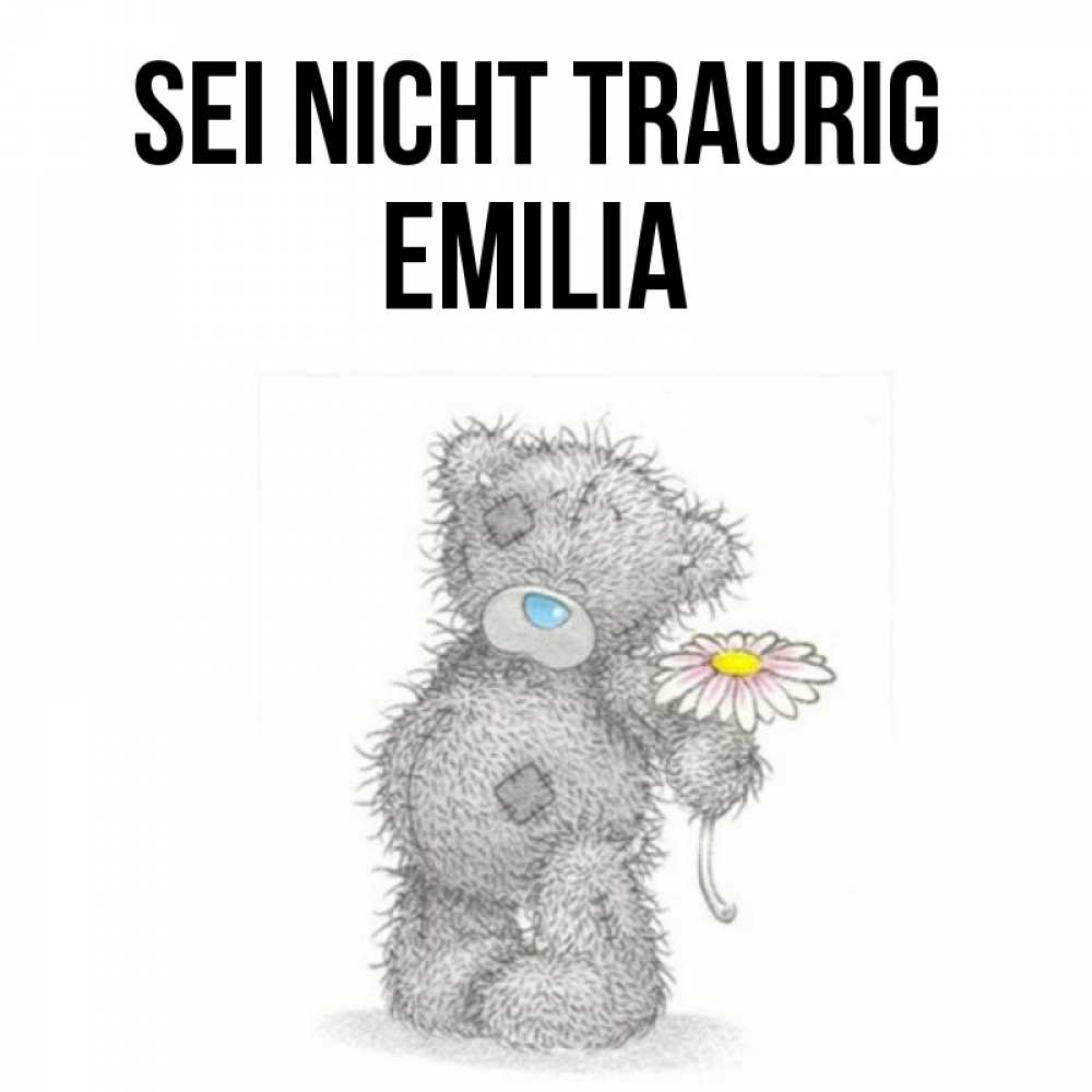 Открытка на каждый день с именем, Emilia Sei nicht traurig Плюшевый медвежонок с заплатками Прикольная открытка с пожеланием онлайн скачать бесплатно 