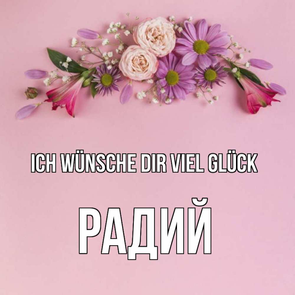 Открытка на каждый день с именем, Радий Ich wünsche dir viel Glück розовый фон Прикольная открытка с пожеланием онлайн скачать бесплатно 