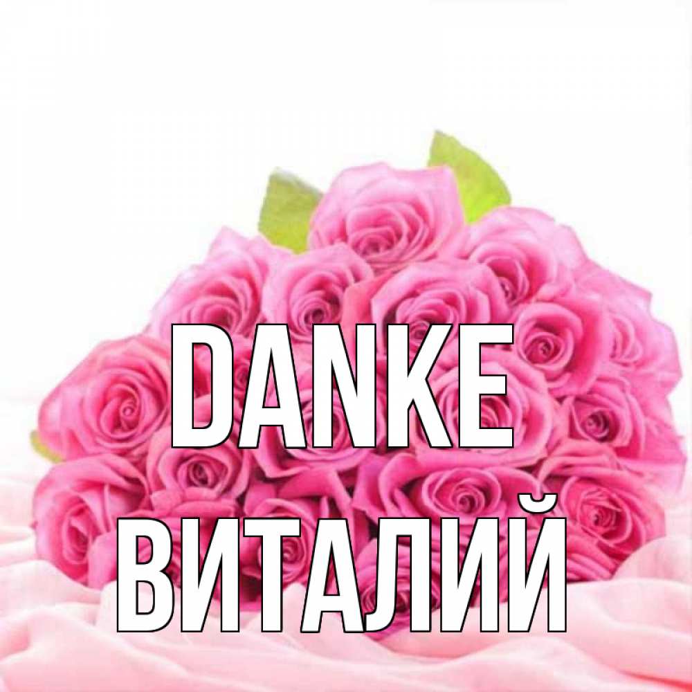 Открытка на каждый день с именем, Виталий Danke розовые розы с подписью Прикольная открытка с пожеланием онлайн скачать бесплатно 