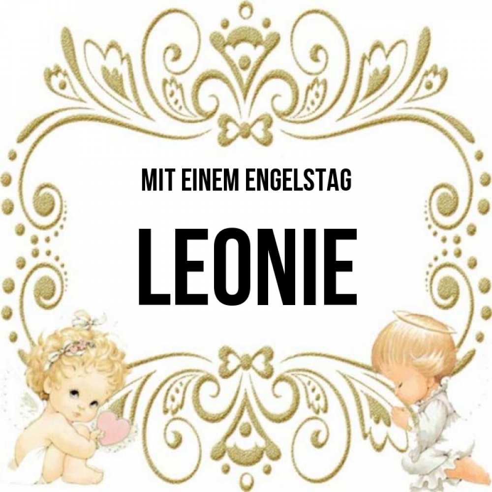 Открытка на каждый день с именем, Leonie Mit einem Engelstag с именинами поздравляют два красивых ангела. Один с сердечком другой молится Прикольная открытка с пожеланием онлайн скачать бесплатно 
