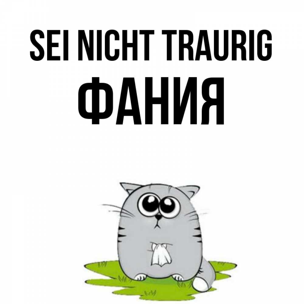 Открытка на каждый день с именем, Фания Sei nicht traurig грустный котяра Прикольная открытка с пожеланием онлайн скачать бесплатно 