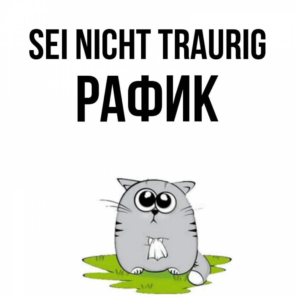 Открытка на каждый день с именем, Рафик Sei nicht traurig грустный котяра Прикольная открытка с пожеланием онлайн скачать бесплатно 