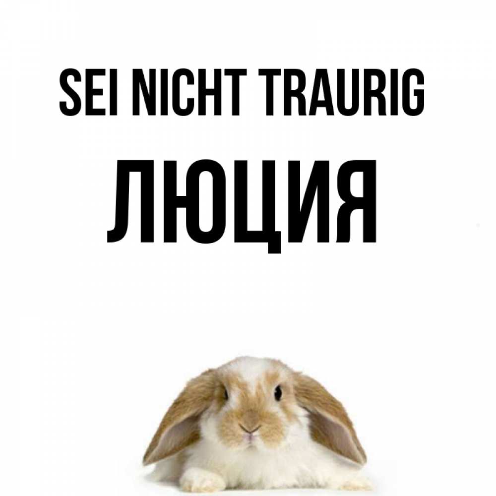 Открытка на каждый день с именем, Люция Sei nicht traurig коричнево белый заяц с большими ушками Прикольная открытка с пожеланием онлайн скачать бесплатно 