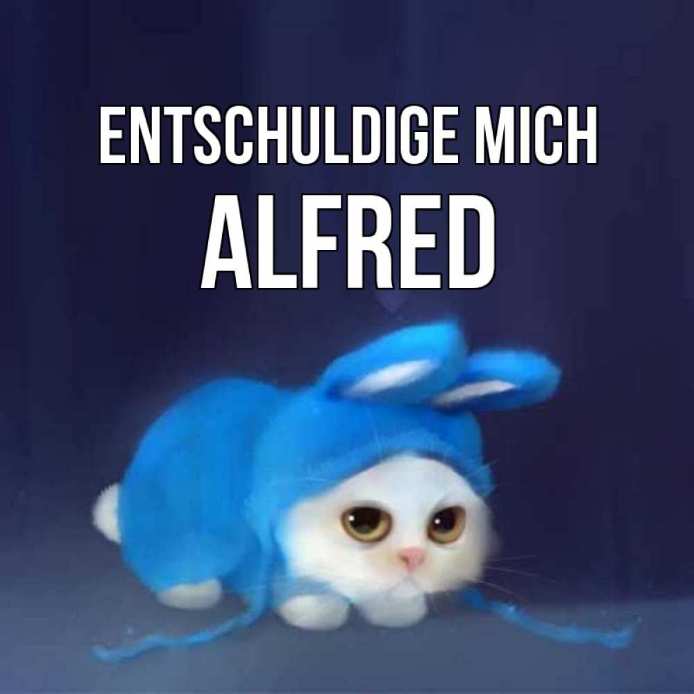 Открытка на каждый день с именем, Alfred Entschuldige mich невинный котозай просит прощения Прикольная открытка с пожеланием онлайн скачать бесплатно 