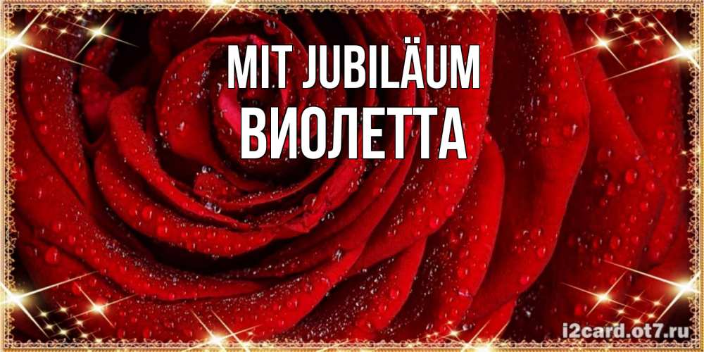 Открытка на каждый день с именем, Виолетта Mit Jubiläum роса на розе блестящая в лучах солнца Прикольная открытка с пожеланием онлайн скачать бесплатно 