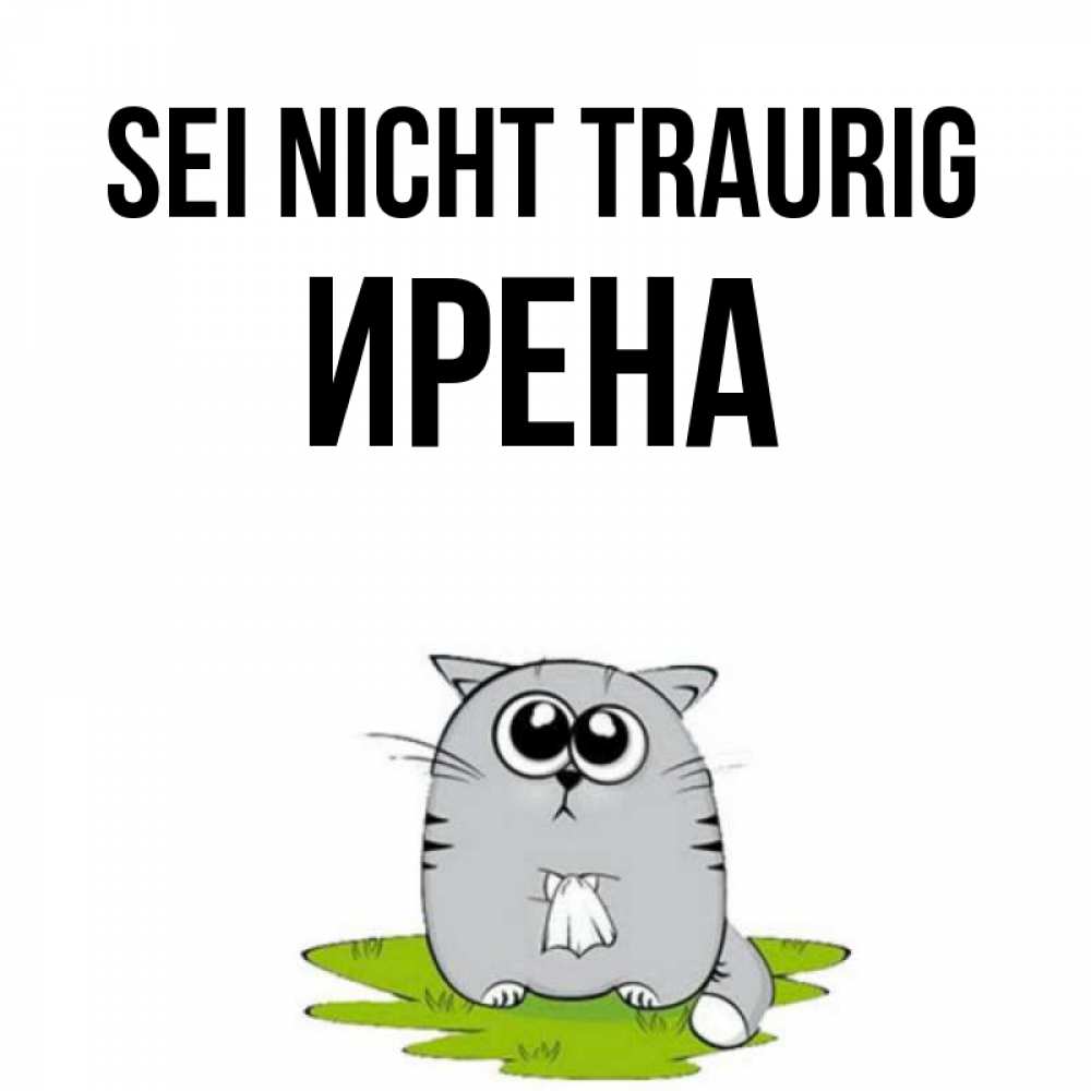 Открытка на каждый день с именем, Ирена Sei nicht traurig грустный котяра Прикольная открытка с пожеланием онлайн скачать бесплатно 