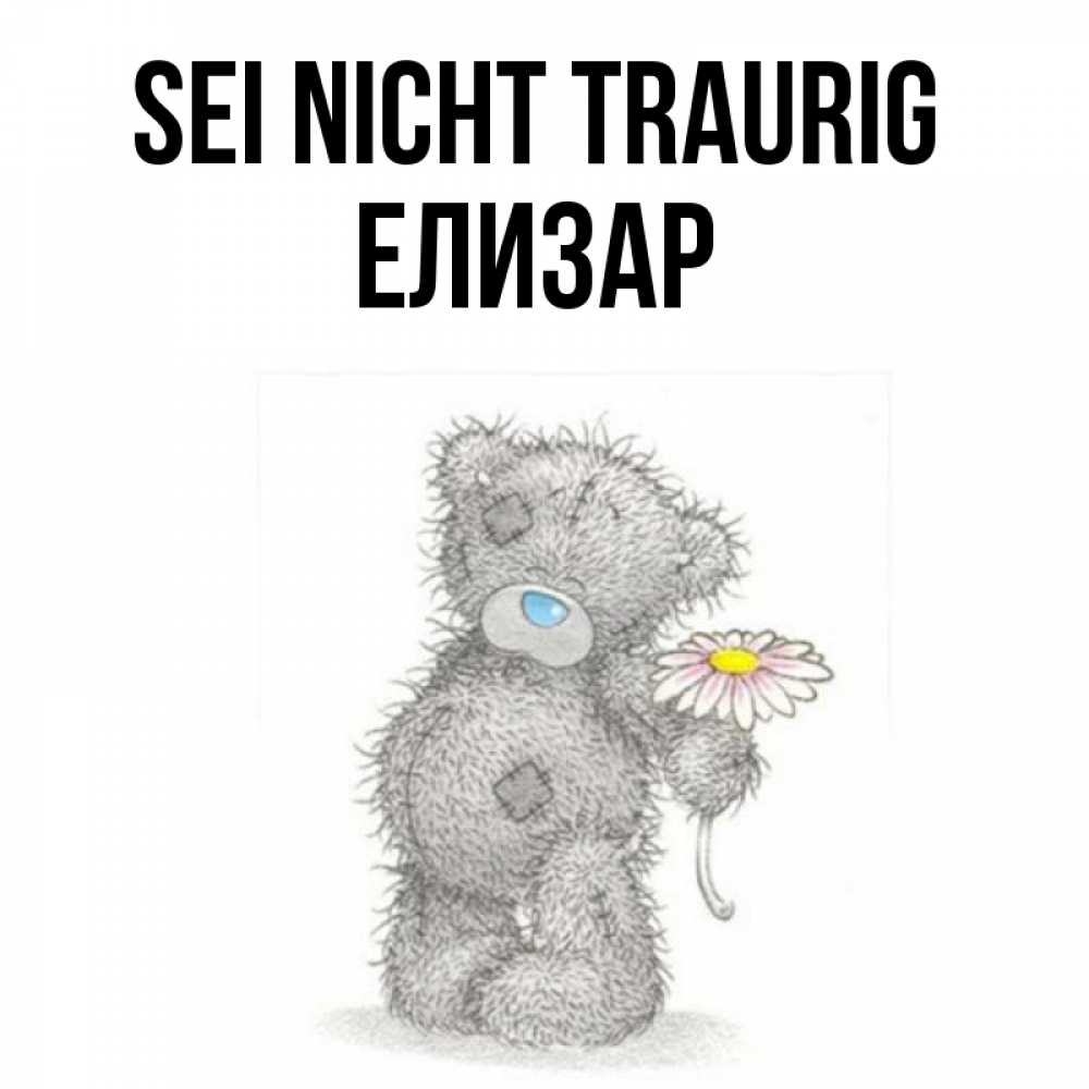 Открытка на каждый день с именем, Елизар Sei nicht traurig Плюшевый медвежонок с заплатками Прикольная открытка с пожеланием онлайн скачать бесплатно 