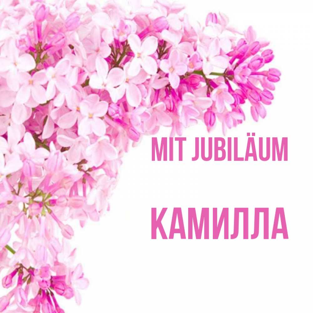 Открытка на каждый день с именем, Камилла Mit Jubiläum Сирень на белом фоне Прикольная открытка с пожеланием онлайн скачать бесплатно 