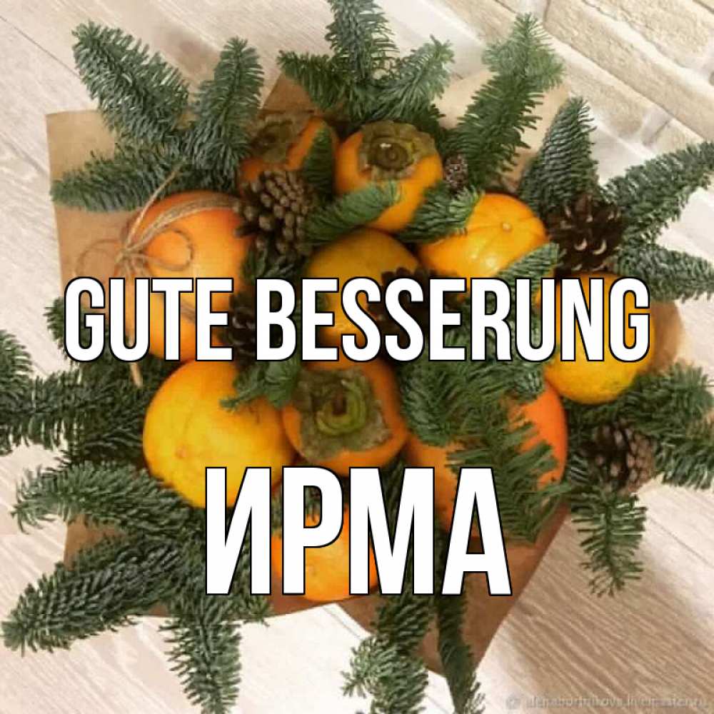 Открытка на каждый день с именем, Ирма Gute Besserung апельсины и хурьма Прикольная открытка с пожеланием онлайн скачать бесплатно 
