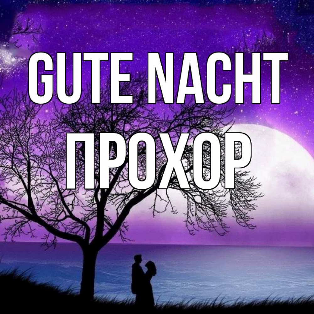 Открытка на каждый день с именем, Прохор Gute Nacht огромная луна и парочка Прикольная открытка с пожеланием онлайн скачать бесплатно 