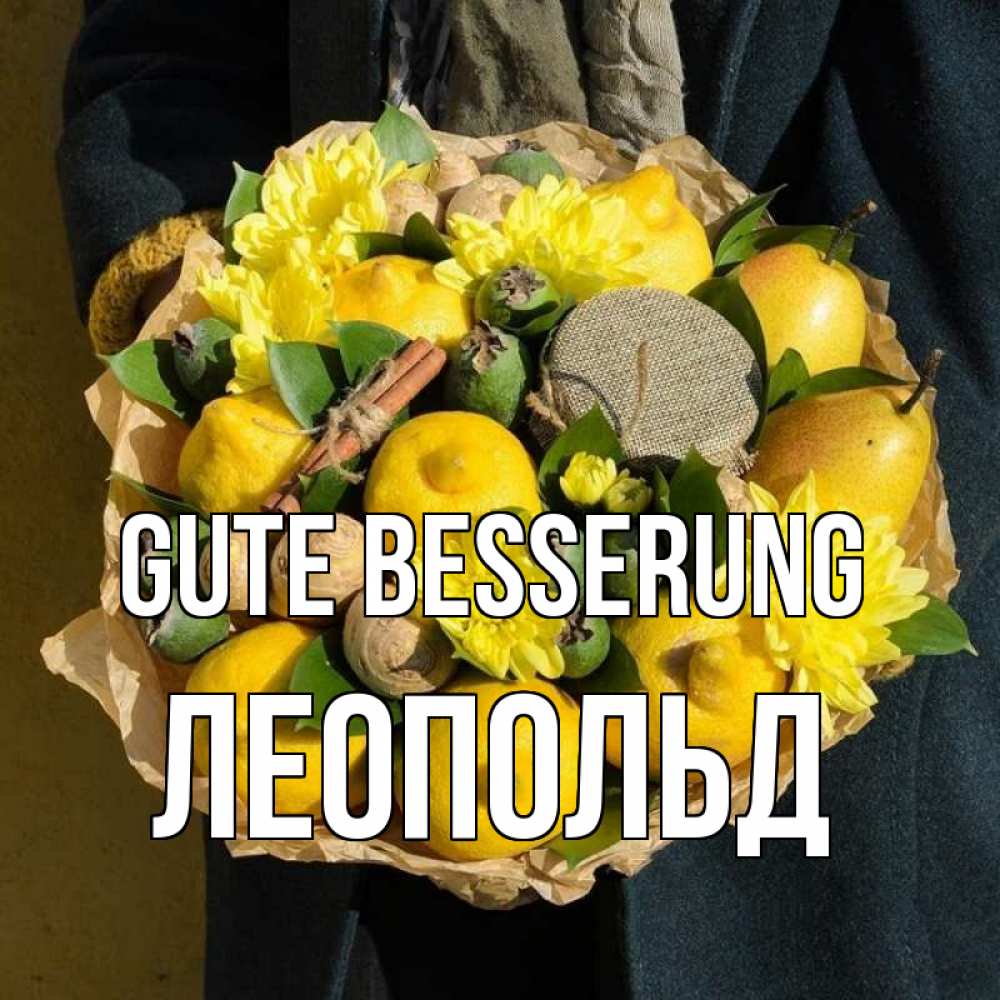 Открытка на каждый день с именем, Леопольд Gute Besserung букет витаминов Прикольная открытка с пожеланием онлайн скачать бесплатно 