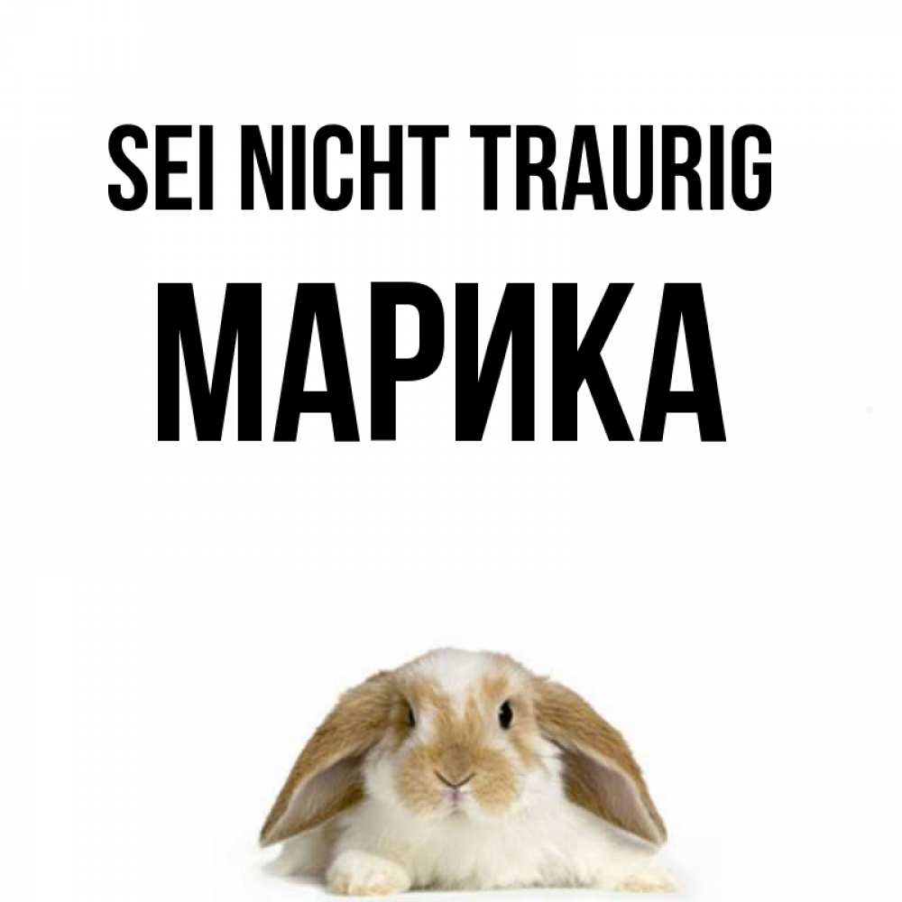 Открытка на каждый день с именем, Марика Sei nicht traurig коричнево белый заяц с большими ушками Прикольная открытка с пожеланием онлайн скачать бесплатно 