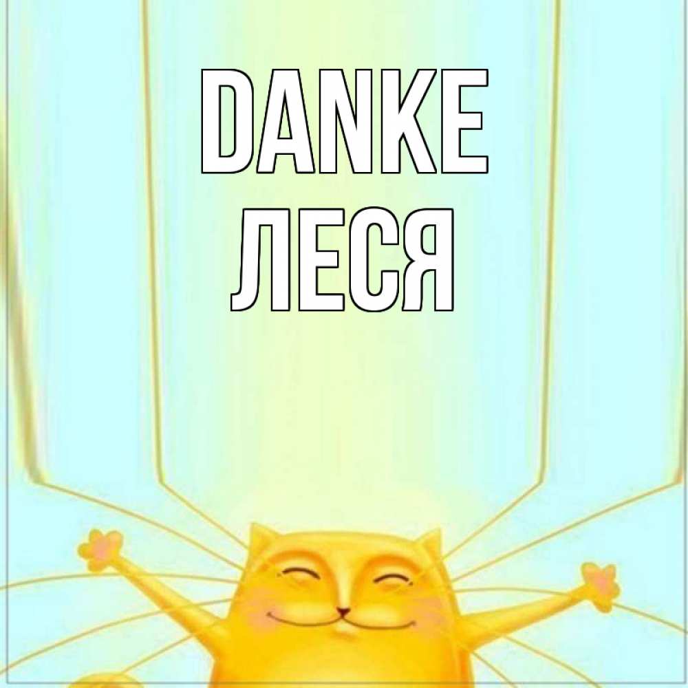 Открытка на каждый день с именем, Леся Danke кот с усами благодарит Прикольная открытка с пожеланием онлайн скачать бесплатно 