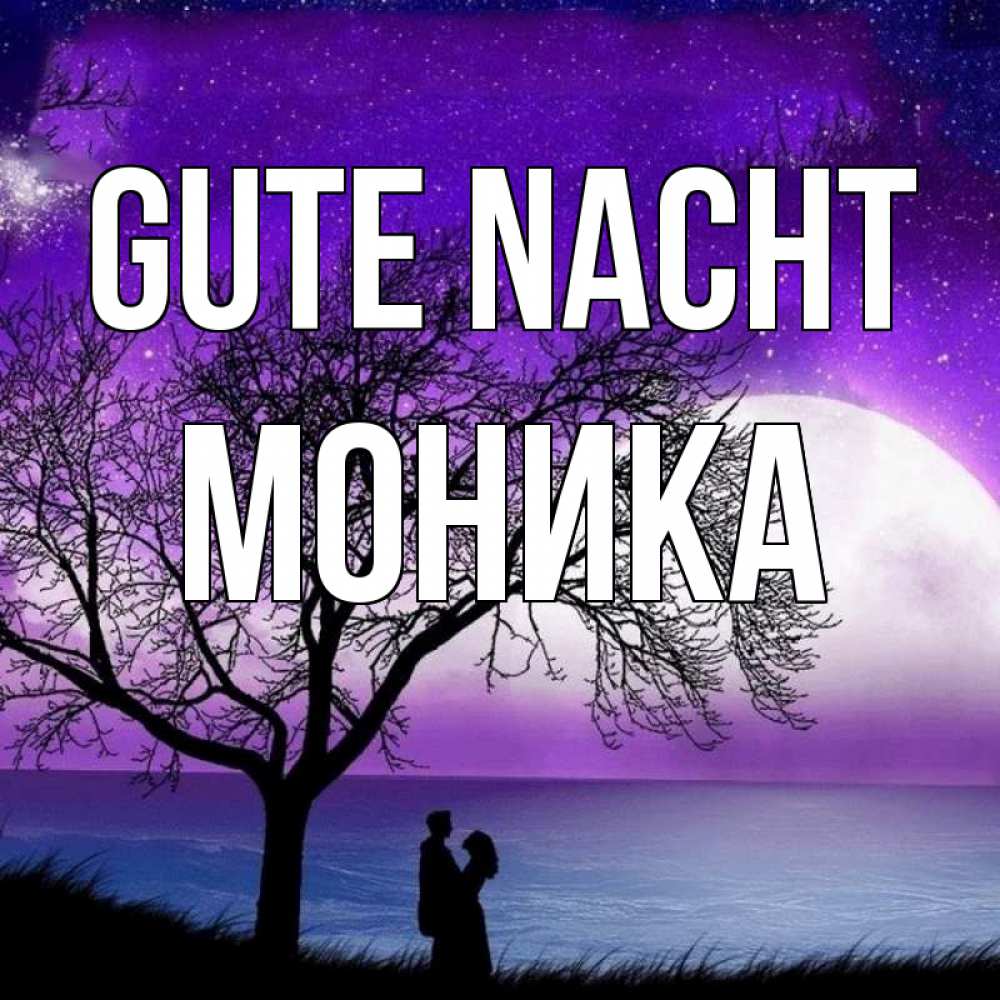Открытка на каждый день с именем, Моника Gute Nacht огромная луна и парочка Прикольная открытка с пожеланием онлайн скачать бесплатно 