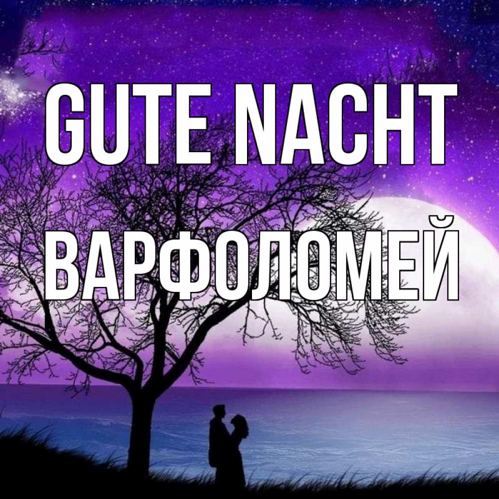 Открытка на каждый день с именем, Варфоломей Gute Nacht огромная луна и парочка Прикольная открытка с пожеланием онлайн скачать бесплатно 