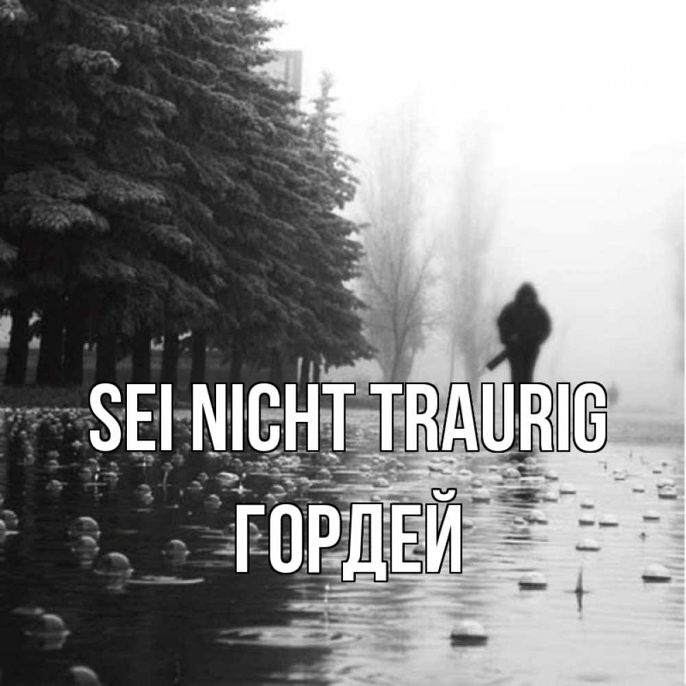 Открытка на каждый день с именем, Гордей Sei nicht traurig улица под дождем Прикольная открытка с пожеланием онлайн скачать бесплатно 