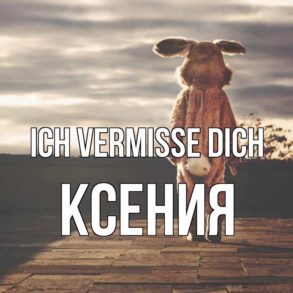 Открытка на каждый день с именем, Ксения Ich vermisse dich даже в костюме зайца Прикольная открытка с пожеланием онлайн скачать бесплатно 