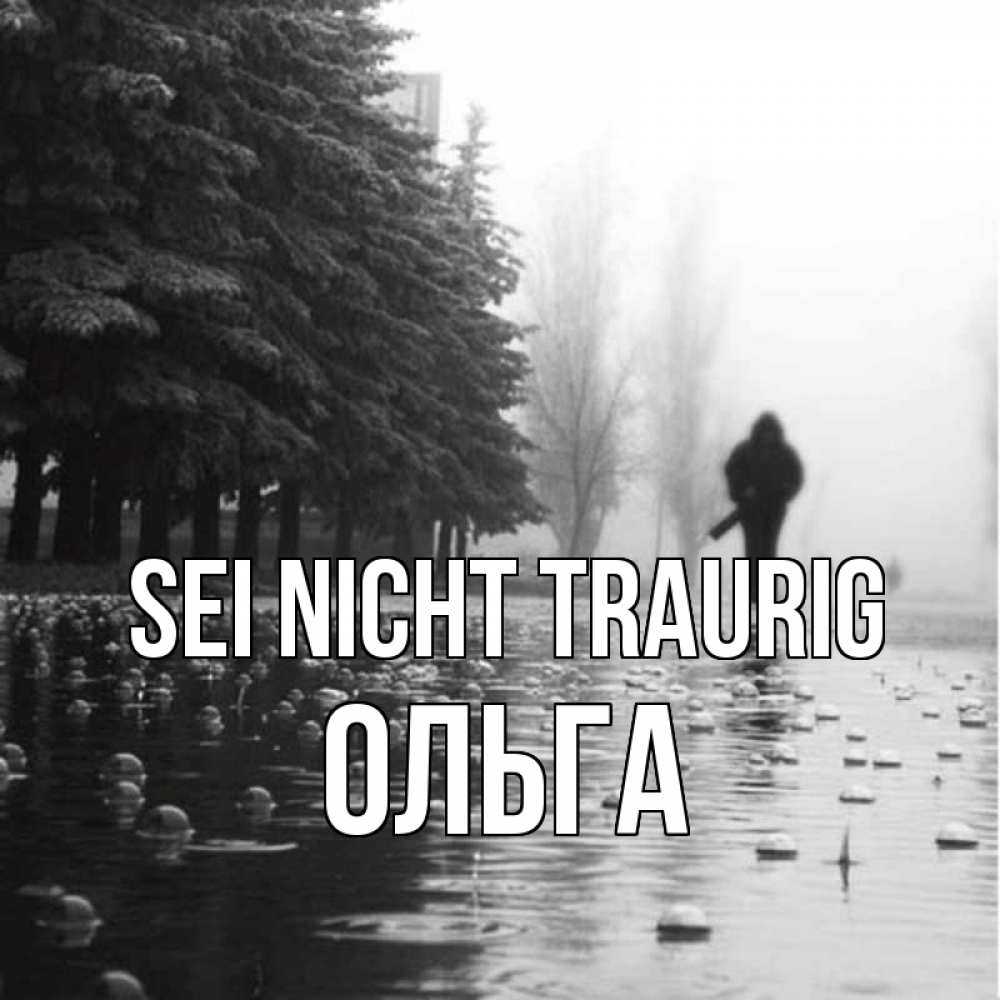 Открытка на каждый день с именем, Ольга Sei nicht traurig улица под дождем Прикольная открытка с пожеланием онлайн скачать бесплатно 