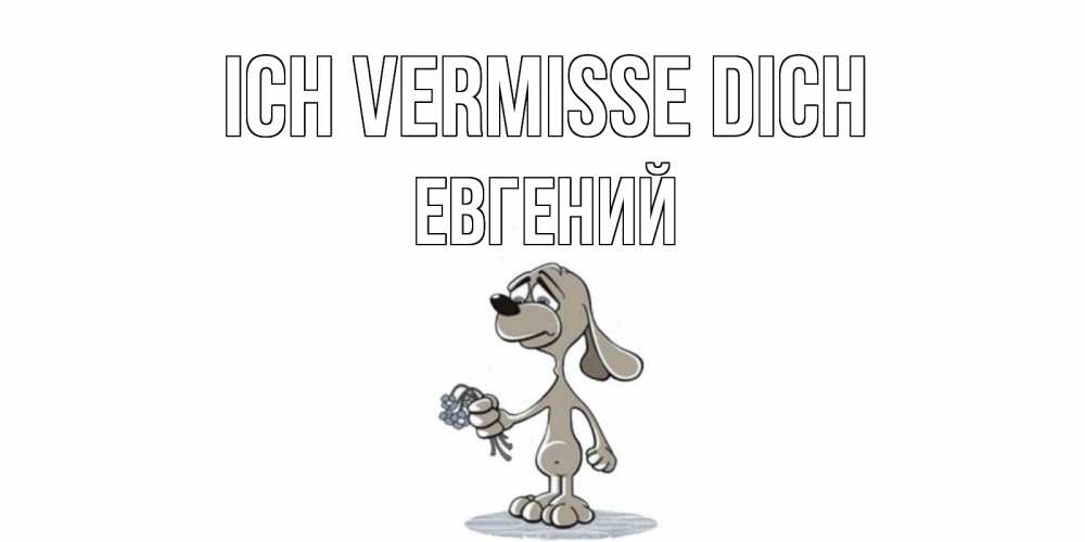 Открытка на каждый день с именем, Евгений Ich vermisse dich я по тебе скучаю с песиком Прикольная открытка с пожеланием онлайн скачать бесплатно 