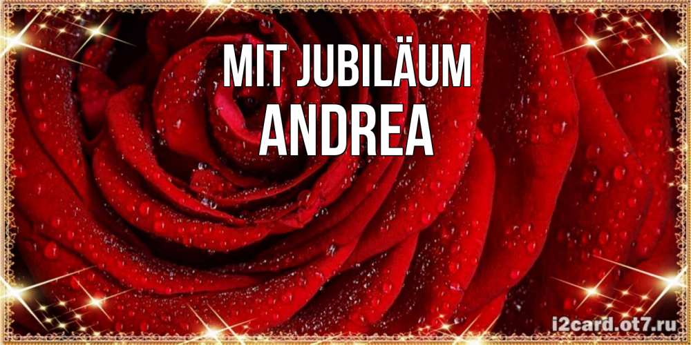 Открытка на каждый день с именем, Andrea Mit Jubiläum роса на розе блестящая в лучах солнца Прикольная открытка с пожеланием онлайн скачать бесплатно 