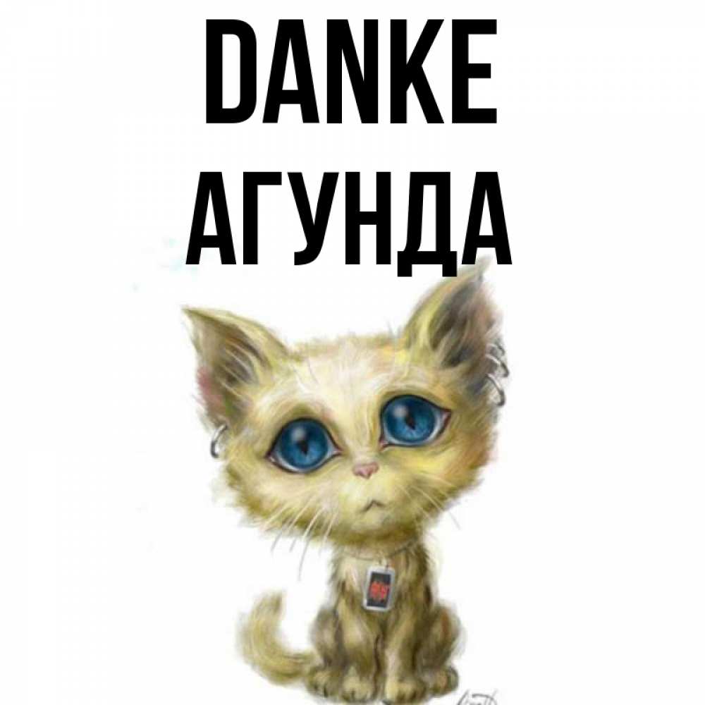 Открытка на каждый день с именем, Агунда Danke рисованный кот благодарит вас Прикольная открытка с пожеланием онлайн скачать бесплатно 