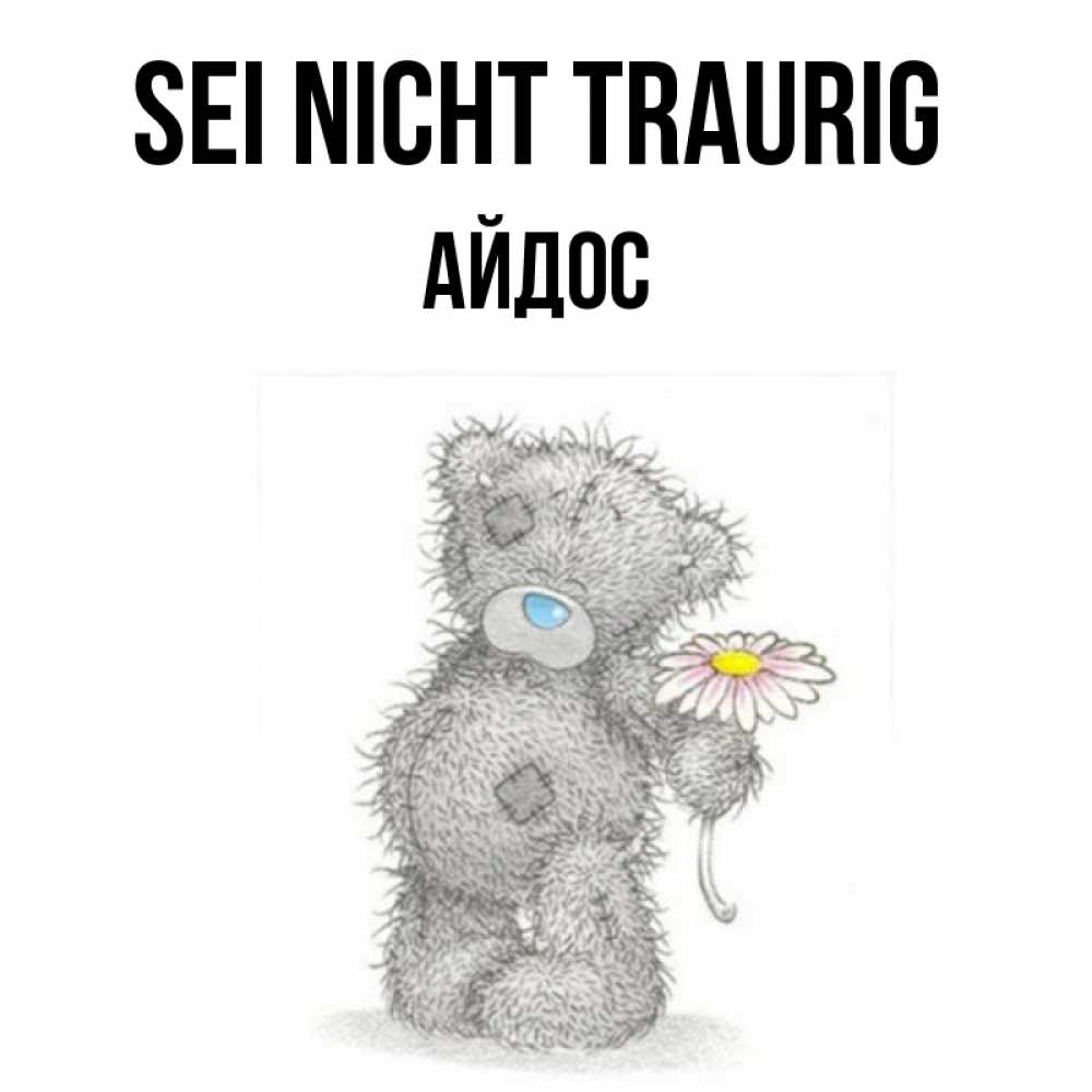 Открытка на каждый день с именем, Айдос Sei nicht traurig Плюшевый медвежонок с заплатками Прикольная открытка с пожеланием онлайн скачать бесплатно 