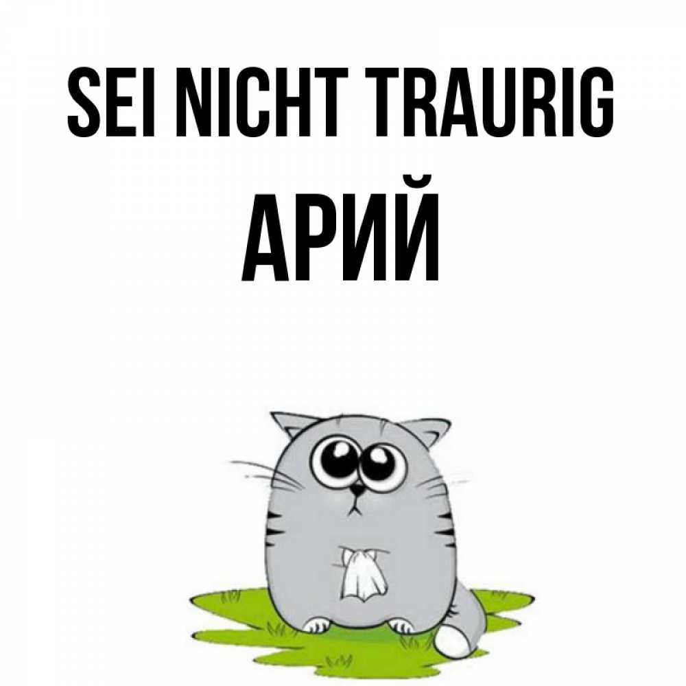 Открытка на каждый день с именем, Арий Sei nicht traurig грустный котяра Прикольная открытка с пожеланием онлайн скачать бесплатно 