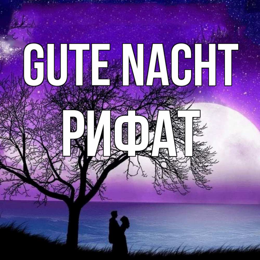 Открытка на каждый день с именем, Рифат Gute Nacht огромная луна и парочка Прикольная открытка с пожеланием онлайн скачать бесплатно 