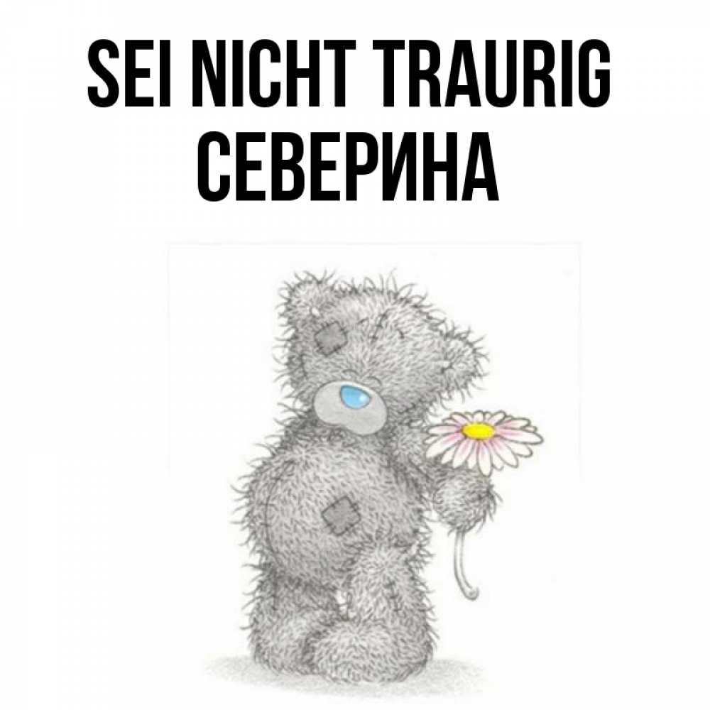 Открытка на каждый день с именем, Северина Sei nicht traurig Плюшевый медвежонок с заплатками Прикольная открытка с пожеланием онлайн скачать бесплатно 