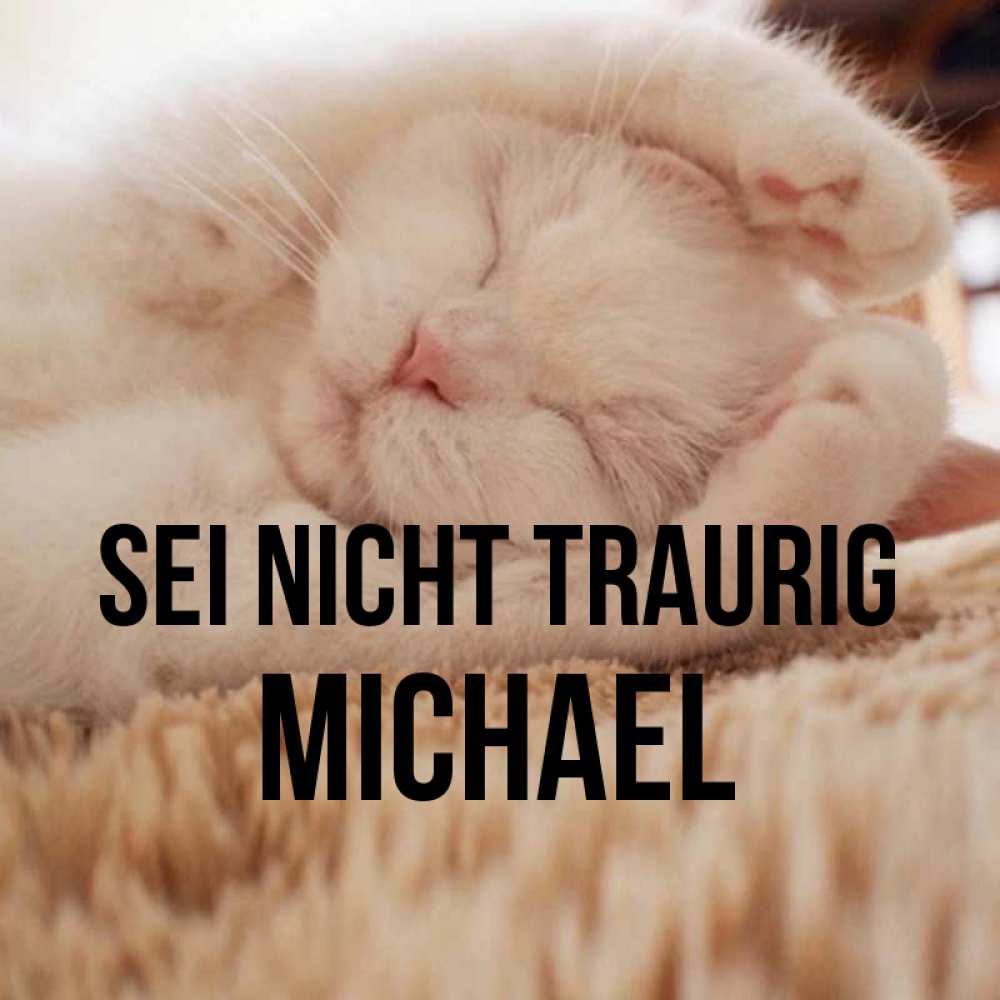 Открытка на каждый день с именем, Michael Sei nicht traurig Котенок спит Прикольная открытка с пожеланием онлайн скачать бесплатно 