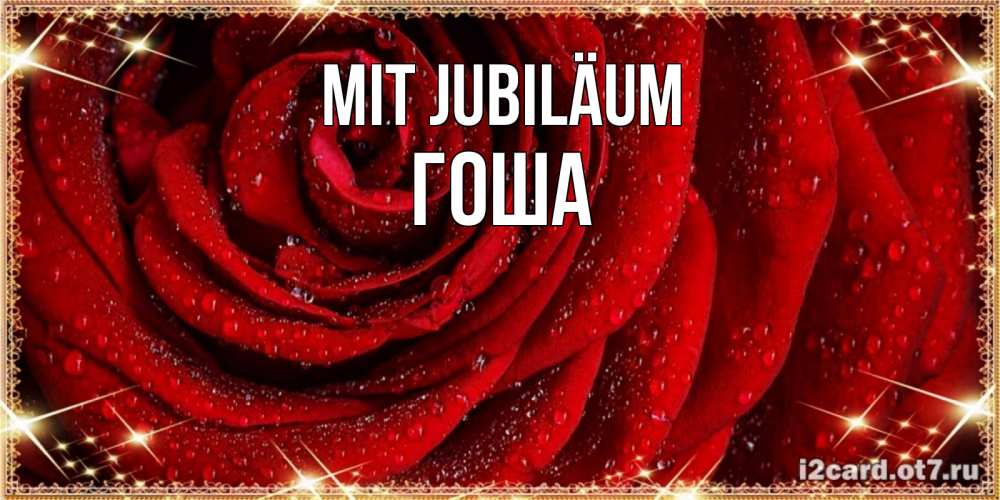 Открытка на каждый день с именем, Гоша Mit Jubiläum роса на розе блестящая в лучах солнца Прикольная открытка с пожеланием онлайн скачать бесплатно 