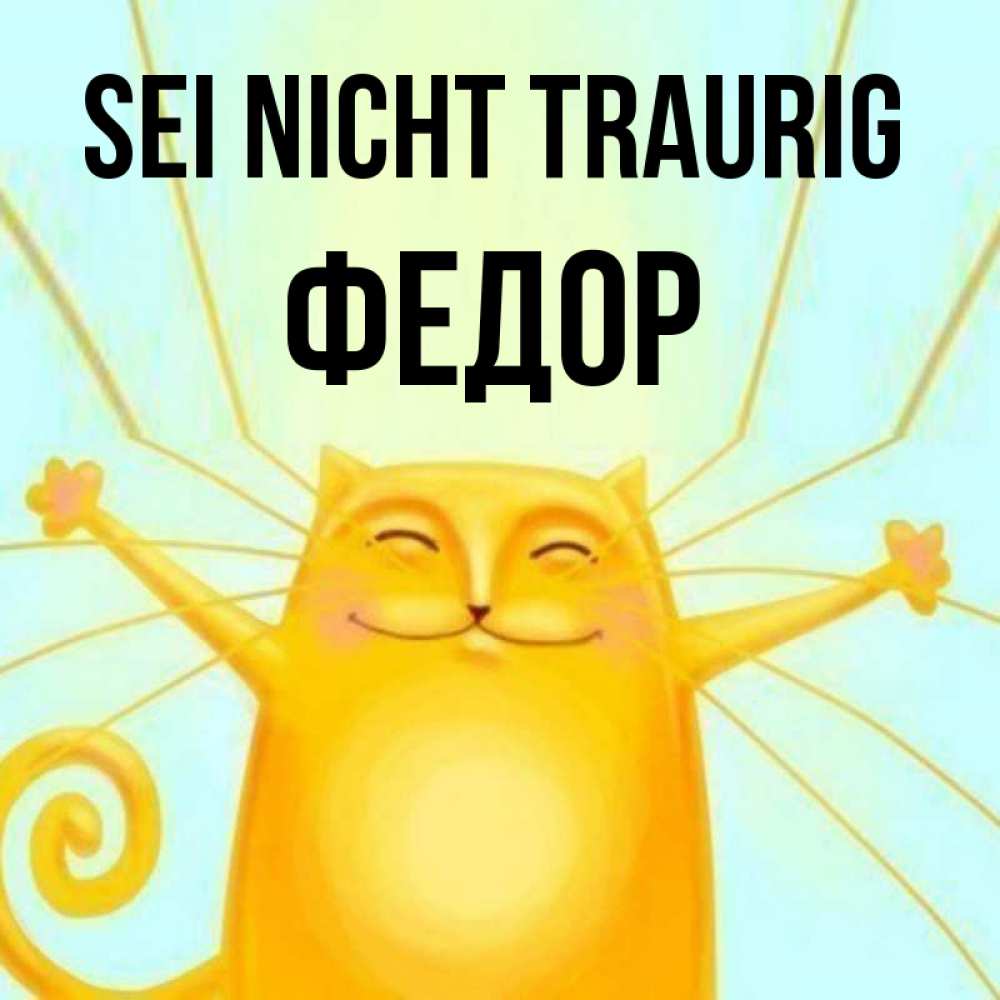 Открытка на каждый день с именем, Федор Sei nicht traurig обнимашки усатые Прикольная открытка с пожеланием онлайн скачать бесплатно 
