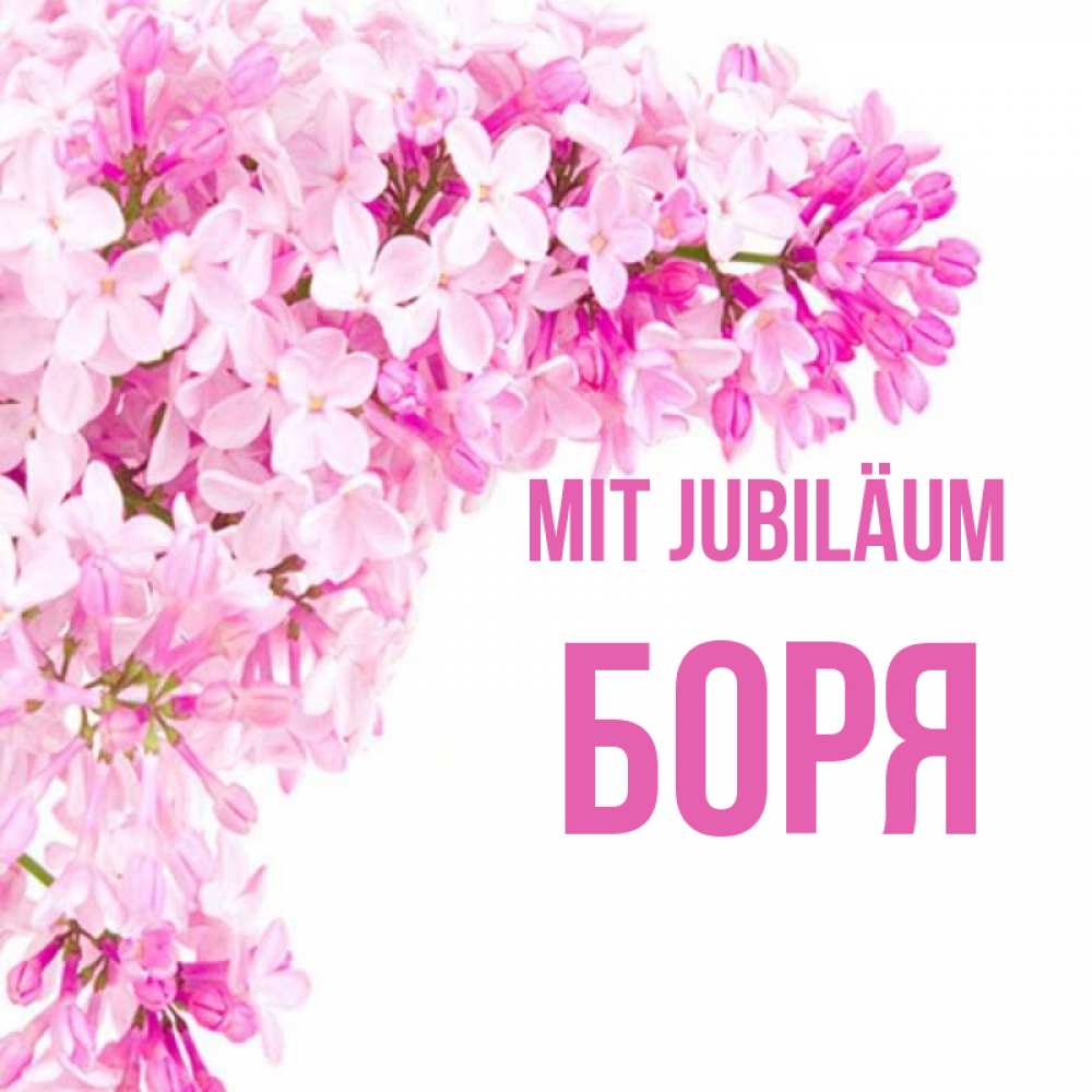Открытка на каждый день с именем, Боря Mit Jubiläum Сирень на белом фоне Прикольная открытка с пожеланием онлайн скачать бесплатно 