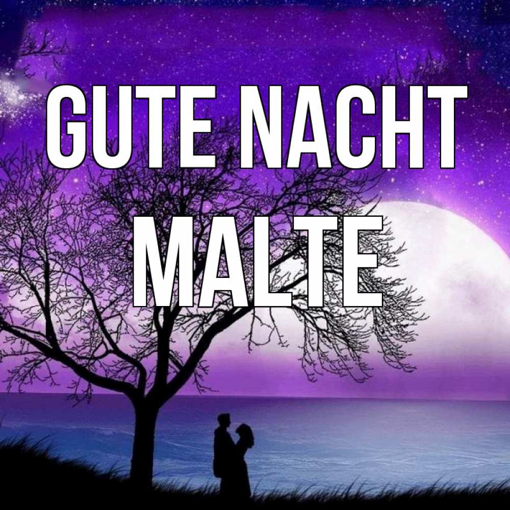 Открытка на каждый день с именем, Malte Gute Nacht огромная луна и парочка Прикольная открытка с пожеланием онлайн скачать бесплатно 