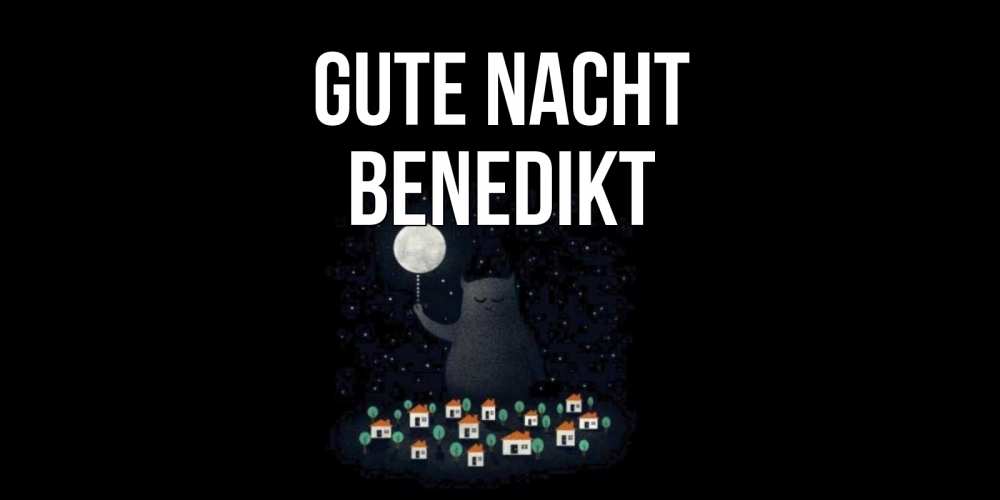 Открытка на каждый день с именем, Benedikt Gute Nacht кот,луна, ночь, звезды Прикольная открытка с пожеланием онлайн скачать бесплатно 