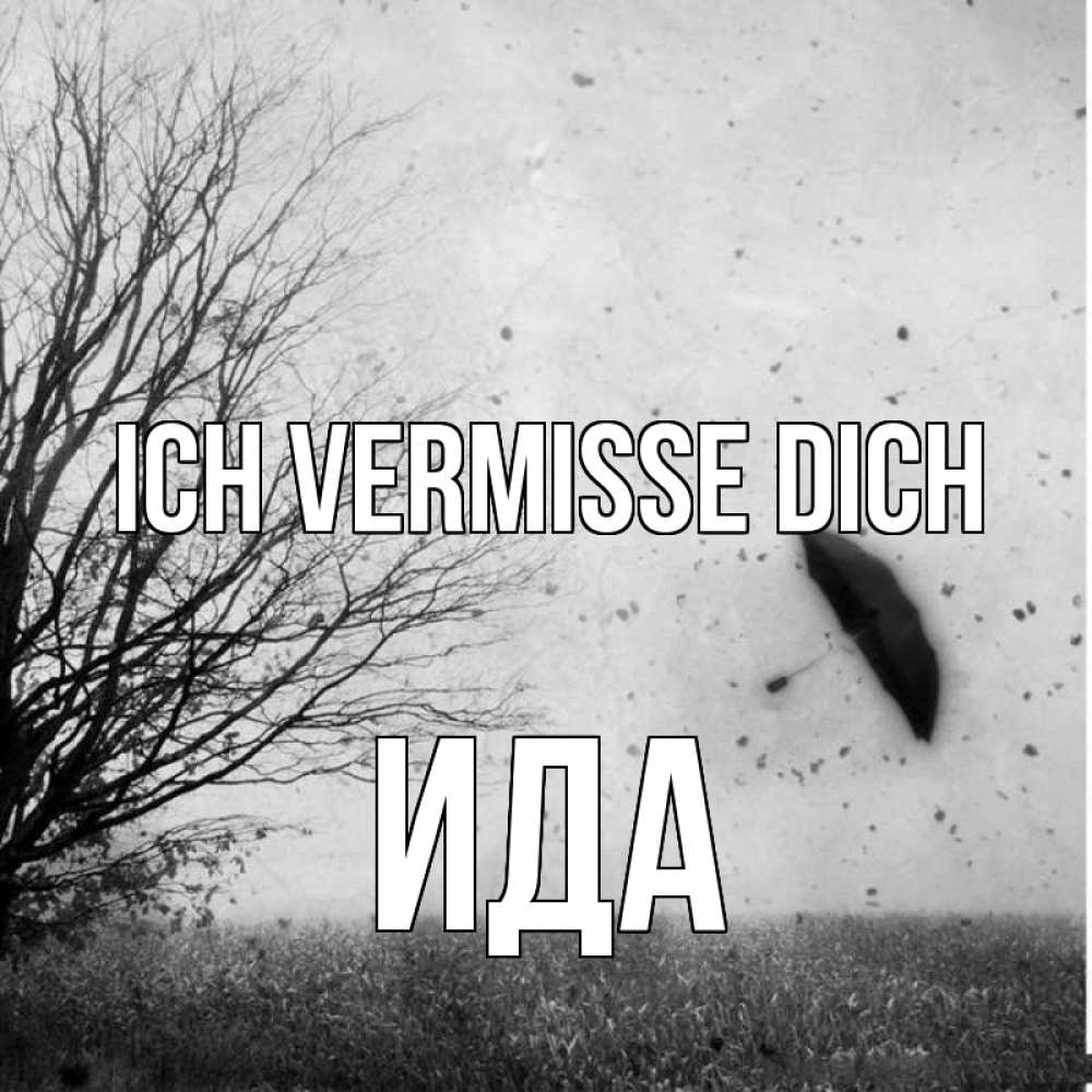Открытка на каждый день с именем, Ида Ich vermisse dich зонт летит Прикольная открытка с пожеланием онлайн скачать бесплатно 