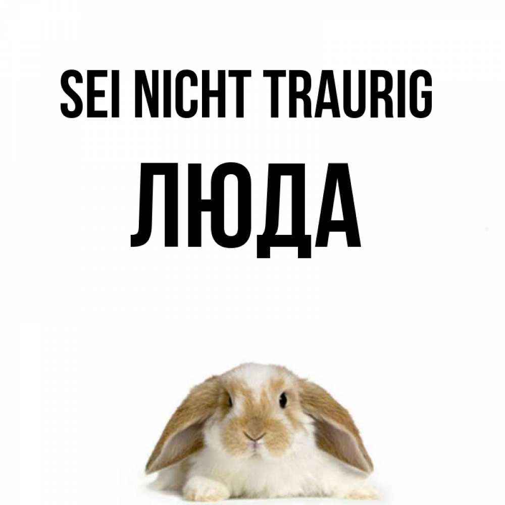 Открытка на каждый день с именем, Люда Sei nicht traurig коричнево белый заяц с большими ушками Прикольная открытка с пожеланием онлайн скачать бесплатно 