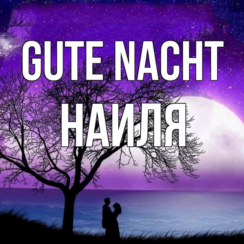 Открытка на каждый день с именем, Наиля Gute Nacht огромная луна и парочка Прикольная открытка с пожеланием онлайн скачать бесплатно 