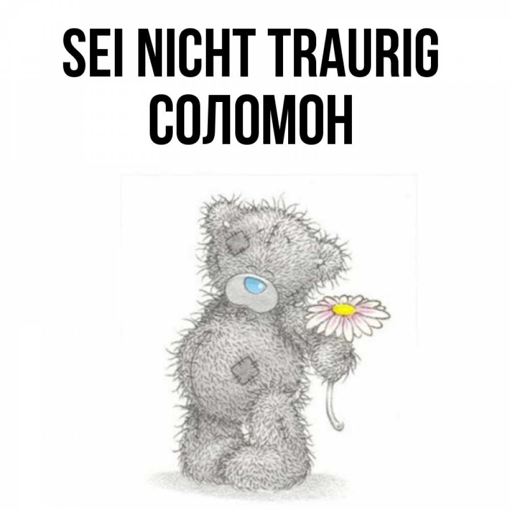 Открытка на каждый день с именем, Соломон Sei nicht traurig Плюшевый медвежонок с заплатками Прикольная открытка с пожеланием онлайн скачать бесплатно 